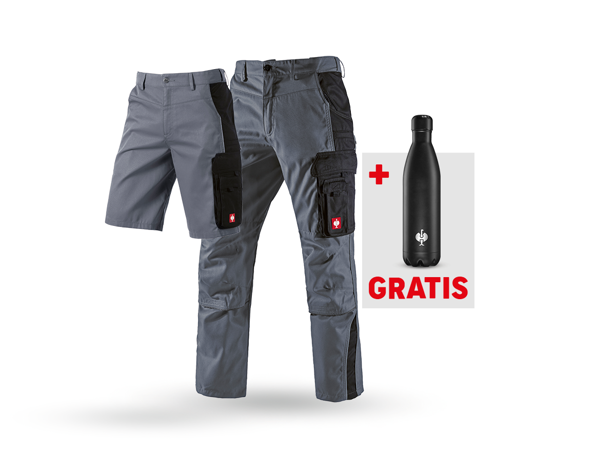 Beklædning: SÆT: Bukser + shorts e.s.active + drikkeflaske + grå/sort
