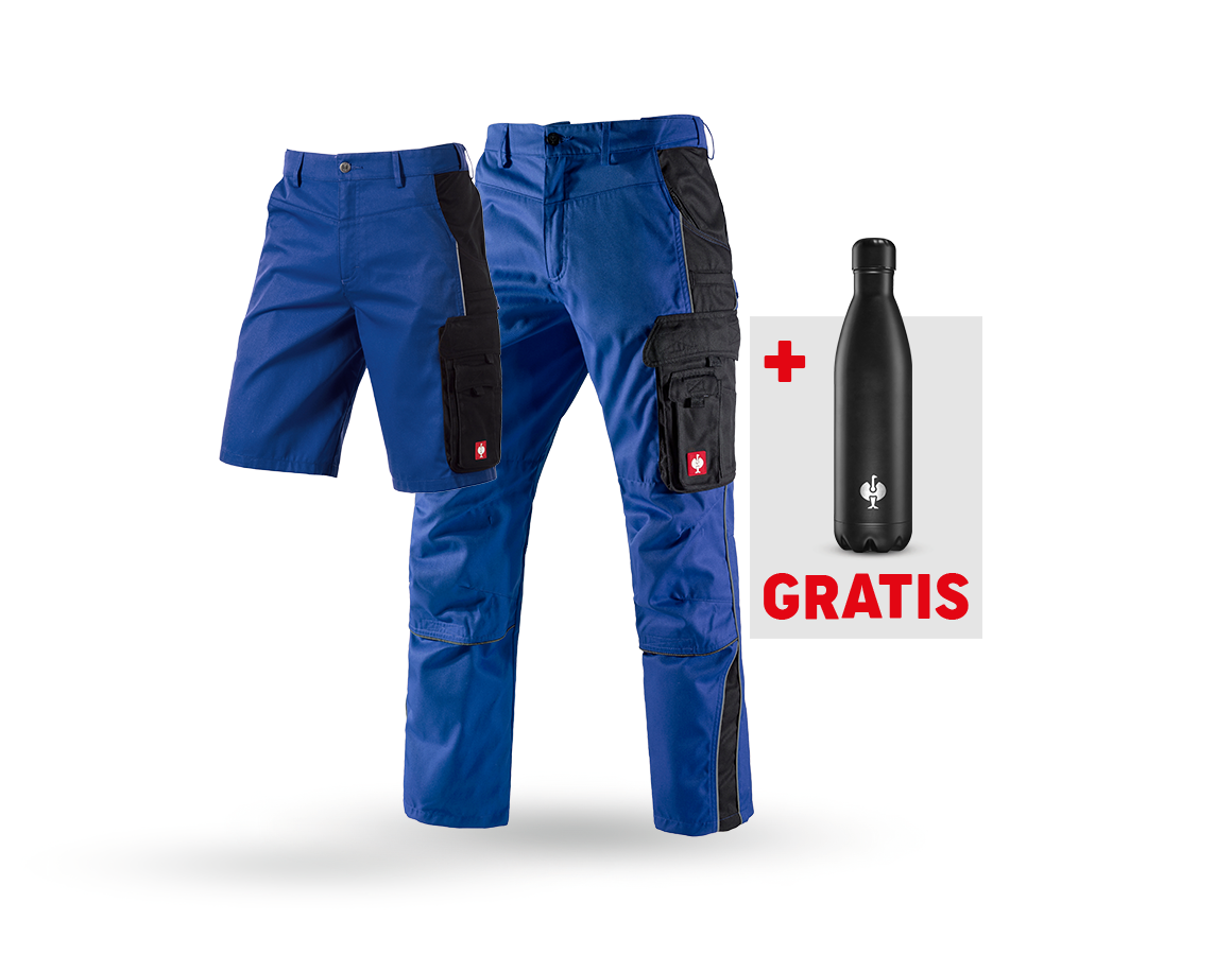 Beklædning: SÆT: Bukser + shorts e.s.active + drikkeflaske + kornblå/sort