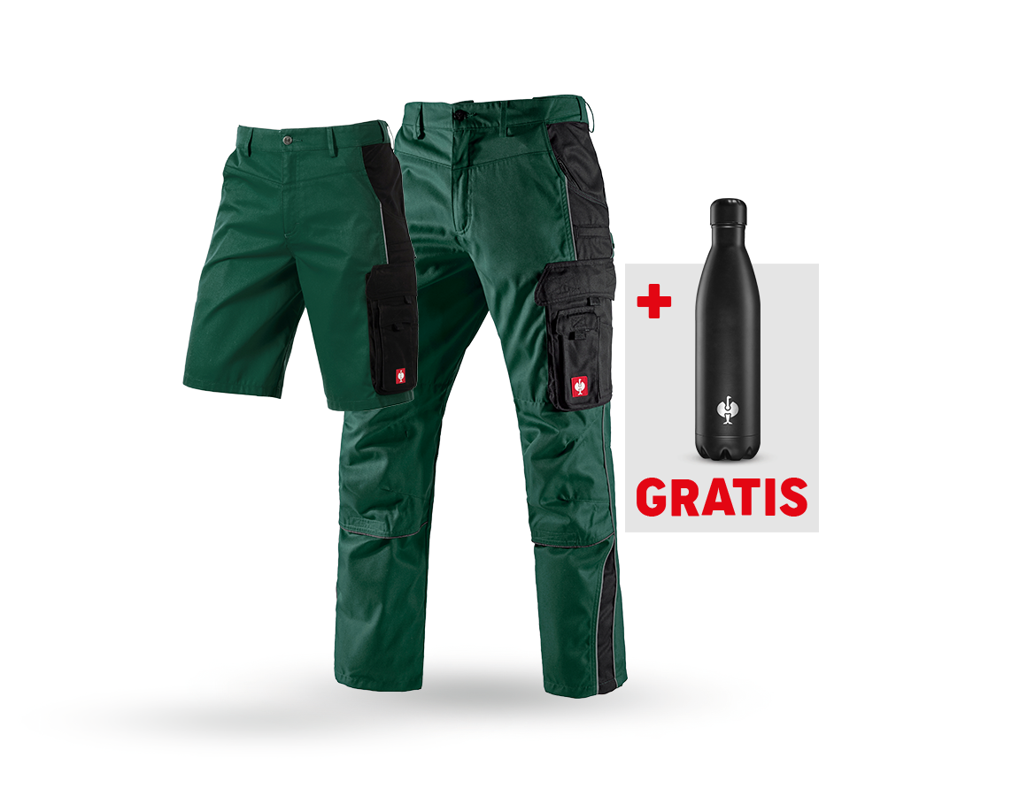 Beklædning: SÆT: Bukser + shorts e.s.active + drikkeflaske + grøn/sort