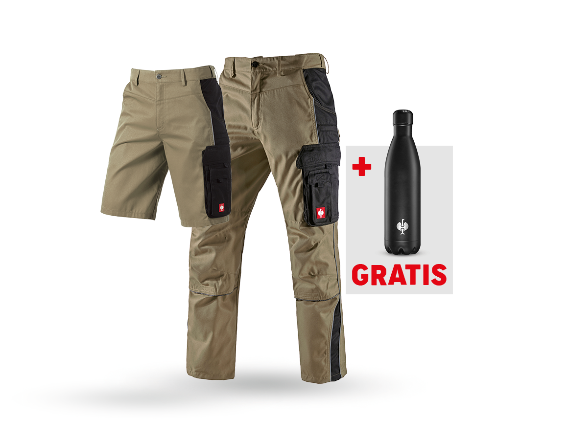 Beklædning: SÆT: Bukser + shorts e.s.active + drikkeflaske + kaki/sort