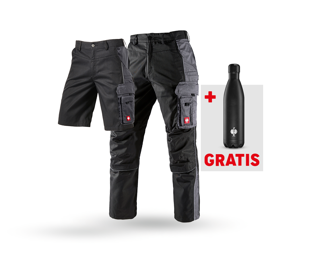 Beklædning: SÆT: Bukser + shorts e.s.active + drikkeflaske + sort/antracit