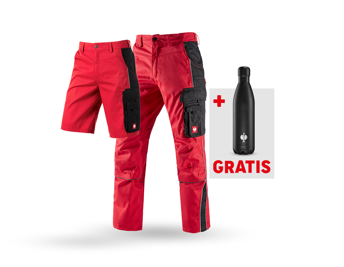 Beklædning: SÆT: Bukser + shorts e.s.active + drikkeflaske + rød/sort