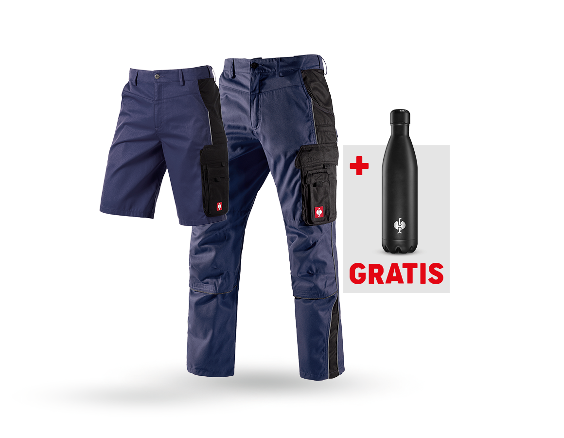 Beklædning: SÆT: Bukser + shorts e.s.active + drikkeflaske + mørkeblå/sort
