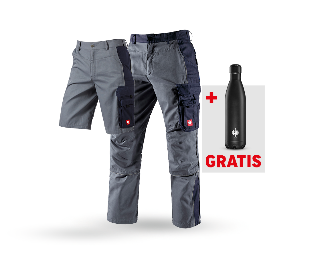 Beklædning: SÆT: Bukser + shorts e.s.active + drikkeflaske + grå/mørkeblå