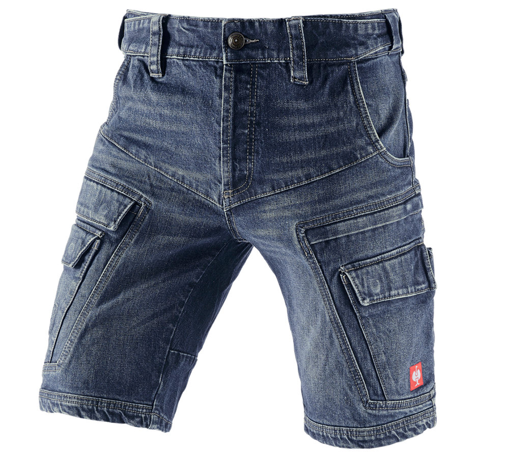 Work Trousers: e.s. Cargo worker shorts POWERdenim + darkwashed