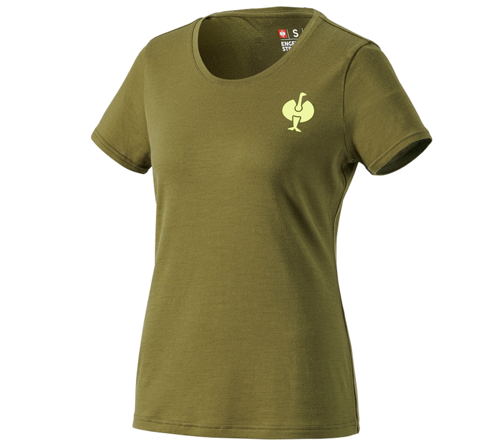 T-Shirts, Pullover & Skjorter: T-Shirt Merino e.s.trail, damer + enebærgrøn/limegrøn