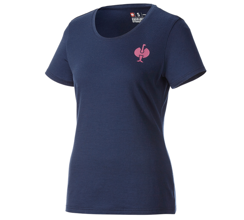Beklædning: T-Shirt Merino e.s.trail, damer + dybblå/tarapink