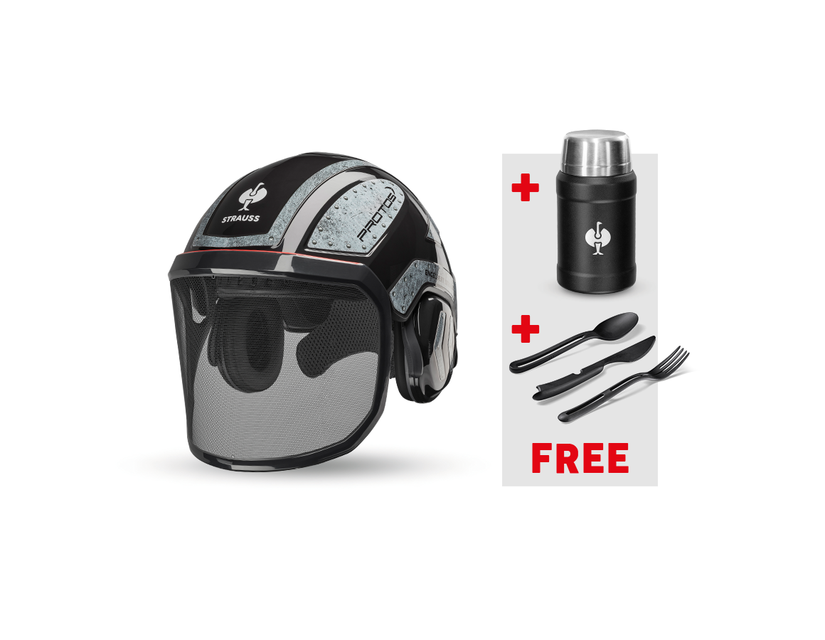 Personal Protection: e.s.Forestry helmet Protos®+Food Container+Cutlery + black/grey