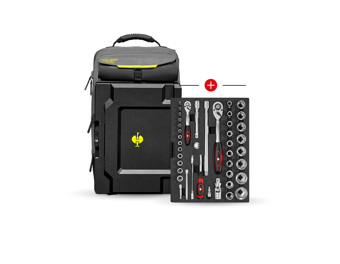 STRAUSSbox System: Insert Socket wrench Classic+STRAUSSbox backpack + basaltgrey/acid yellow