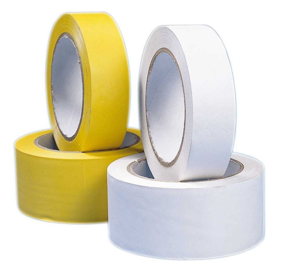 Kunststofbånd | Krepbånd: Plasttape, gul og hvid + hvid