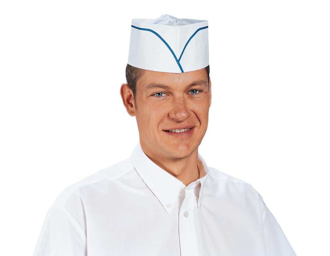Disposable Clothing: Paper food service hats + white/blue