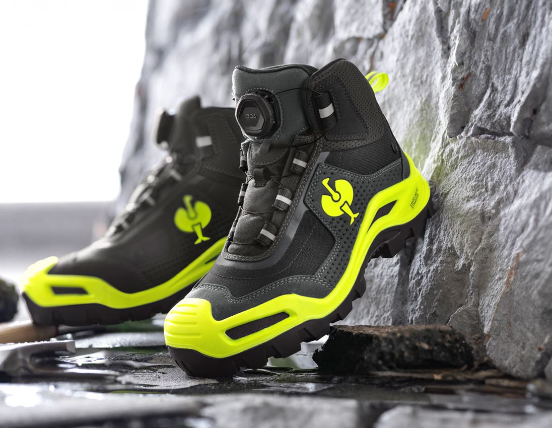 Footwear: S3 Safety boots e.s. Kastra II mid + anthracite/high-vis yellow