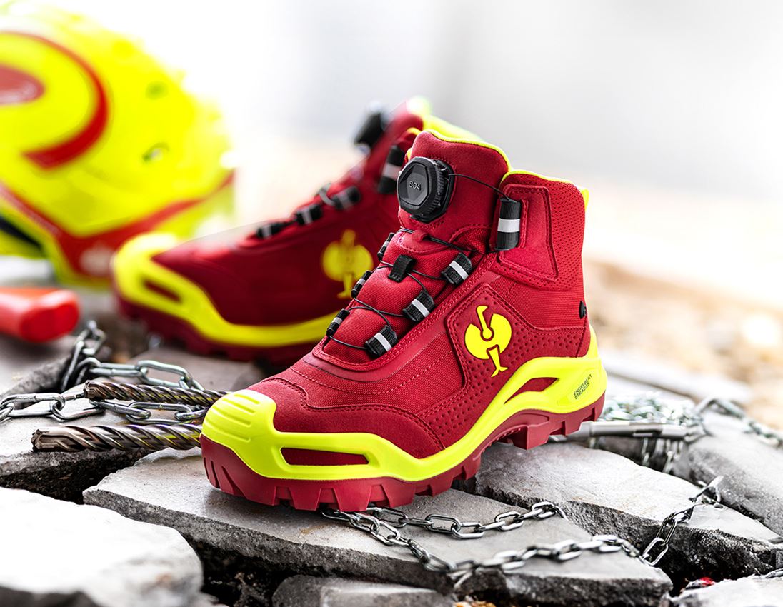 Footwear: S3 Safety boots e.s. Kastra II mid + red/high-vis yellow