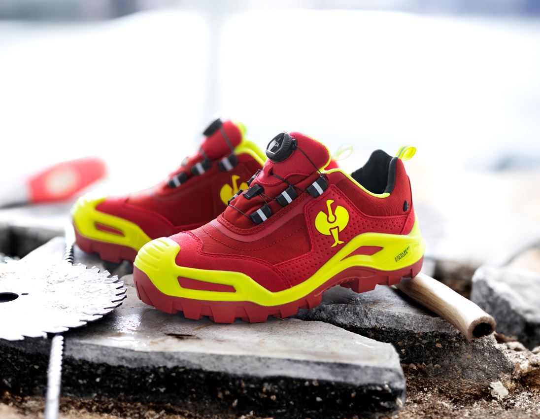 Footwear: S3 Safety shoes e.s. Kastra II low + red/high-vis yellow