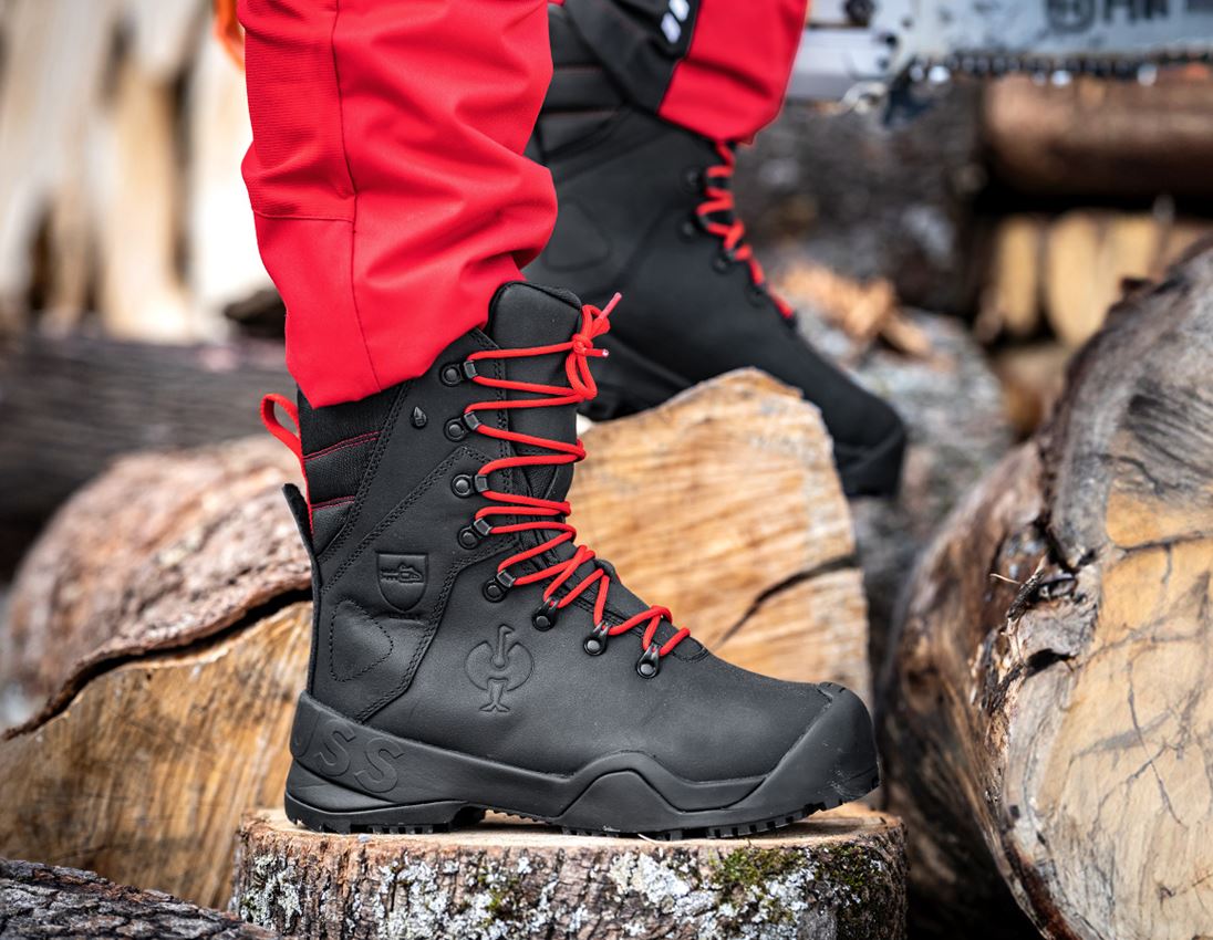 Footwear: S6 Forestry safety boots e.s. Kufstein high + black/straussred 1