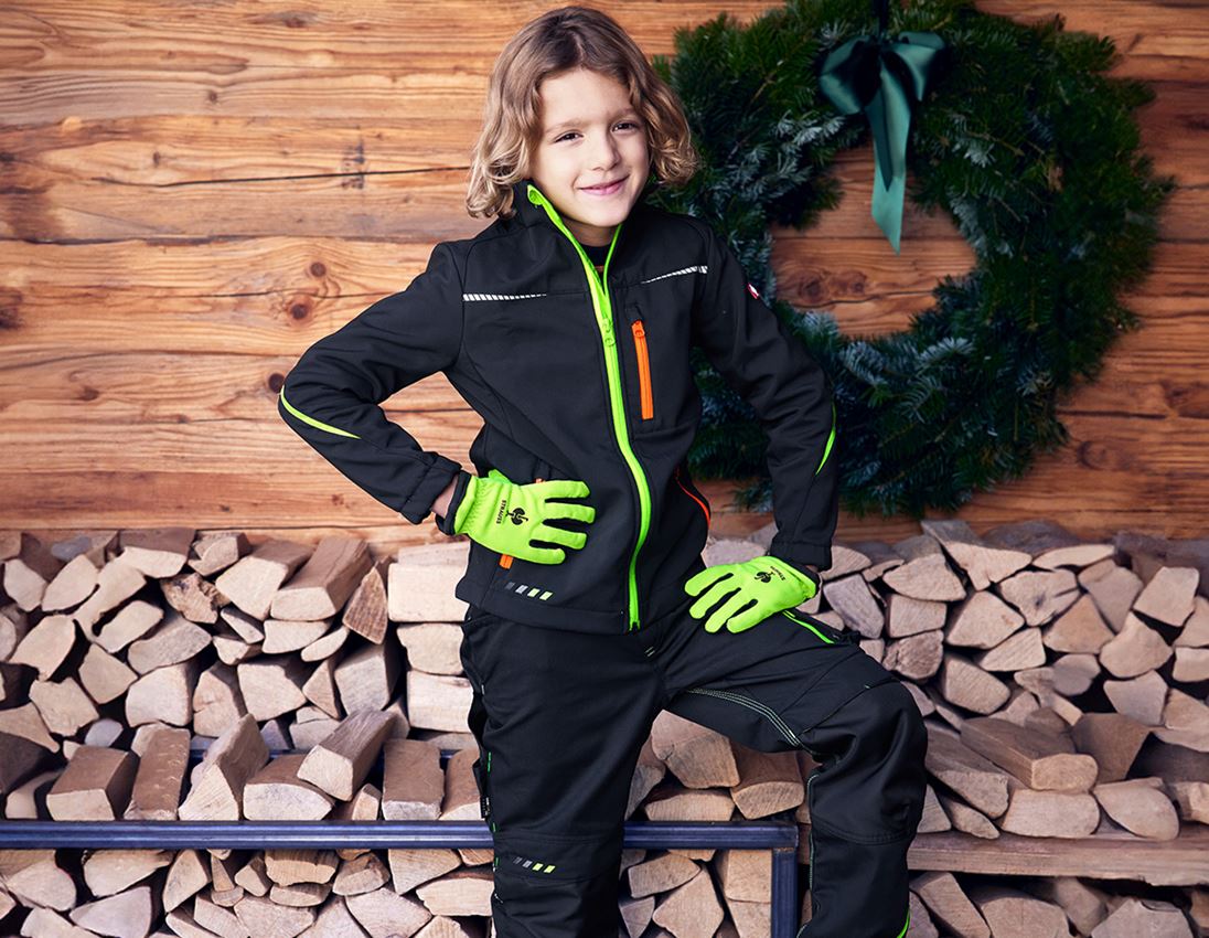 Tilbehør: e.s. Fleece Comfort vinterhandsker til børn + advarselsgul/sort