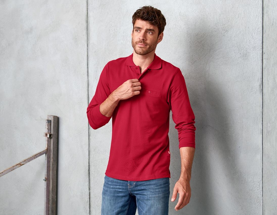 T-Shirts, Pullover & Skjorter: e.s. Longsleeve-Polo cotton Pocket + rød