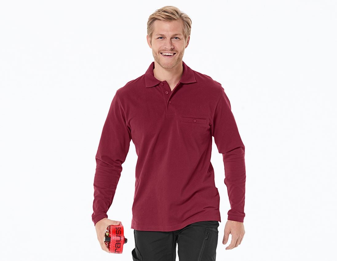 T-Shirts, Pullover & Skjorter: e.s. Longsleeve-Polo cotton Pocket + bordeaux