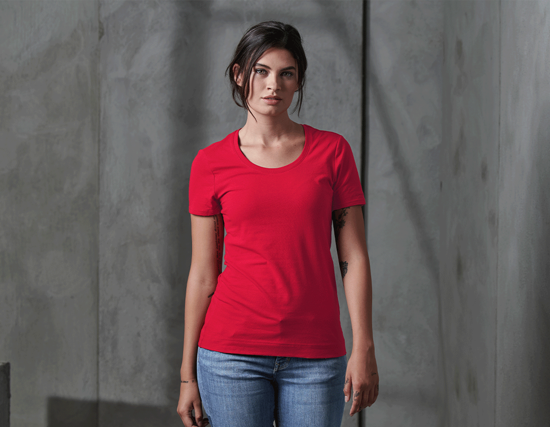T-Shirts, Pullover & Skjorter: e.s. T-Shirt cotton stretch, damer + ildrød