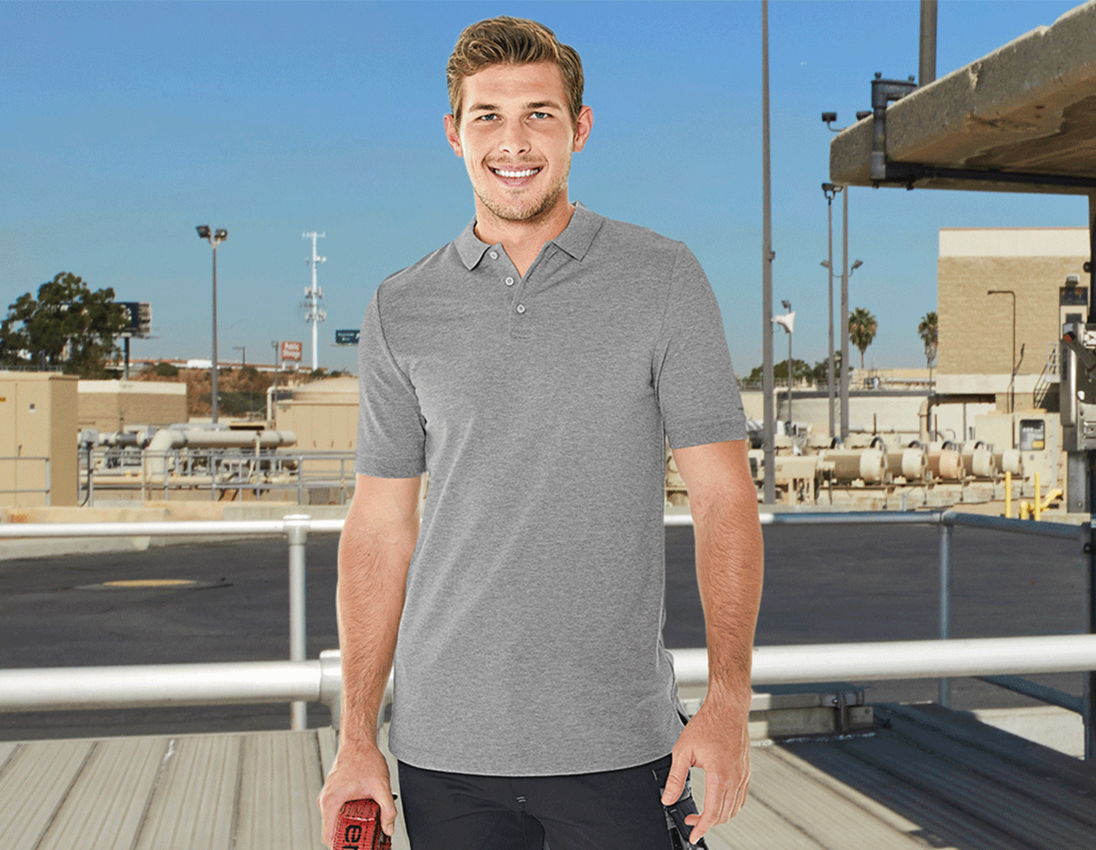 T-Shirts, Pullover & Skjorter: e.s. Piqué-Polo cotton stretch, long fit + gråmeleret