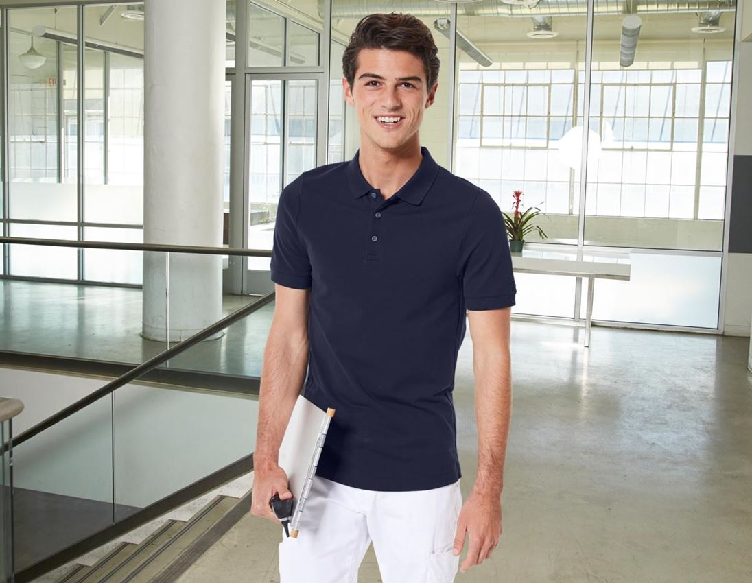 T-Shirts, Pullover & Skjorter: e.s. Pique-Polo cotton stretch, slim fit + mørkeblå