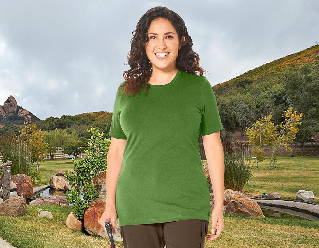 T-Shirts, Pullover & Skjorter: e.s. T-shirt cotton stretch, damer, plus fit + havgrøn