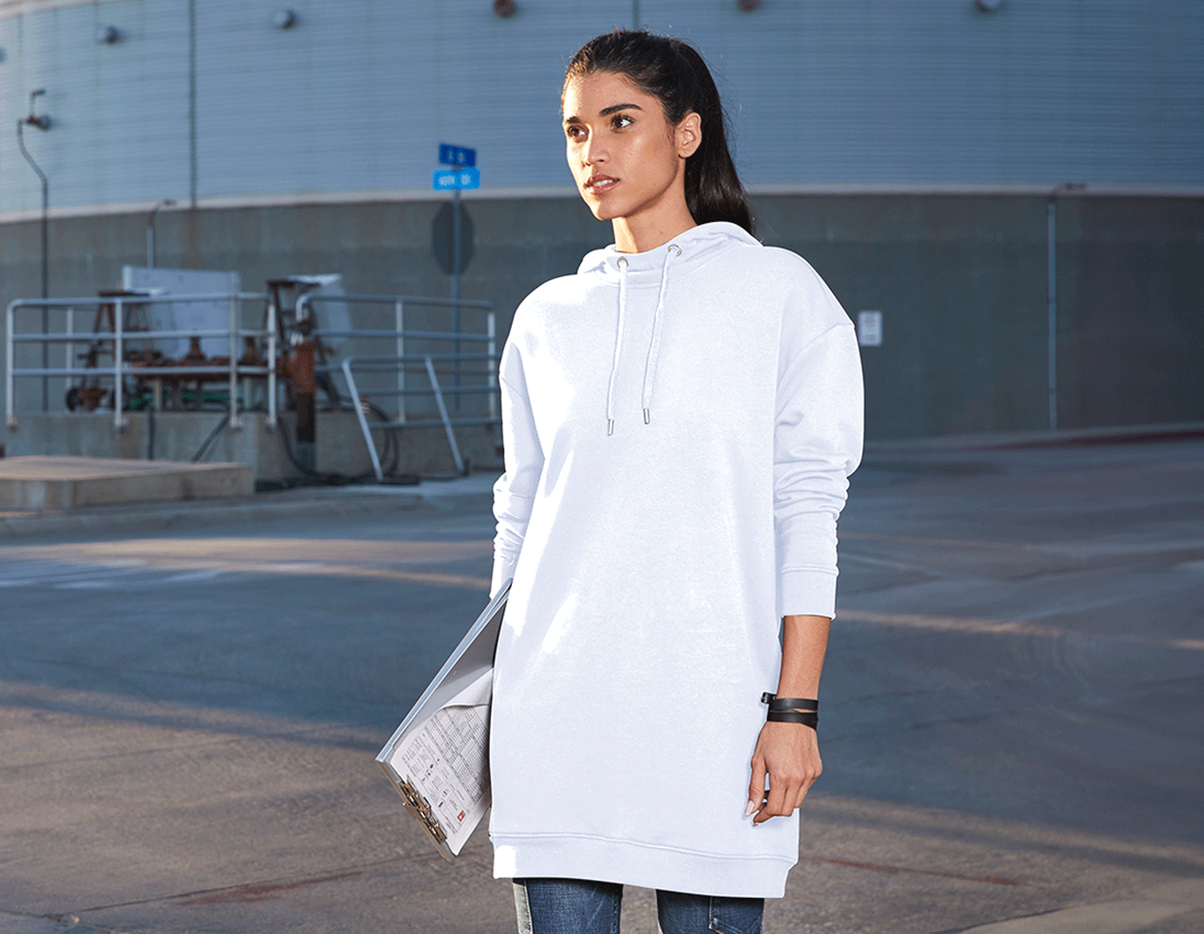 T-Shirts, Pullover & Skjorter: e.s. Oversize hoody sweatshirt poly cotton, damer + hvid