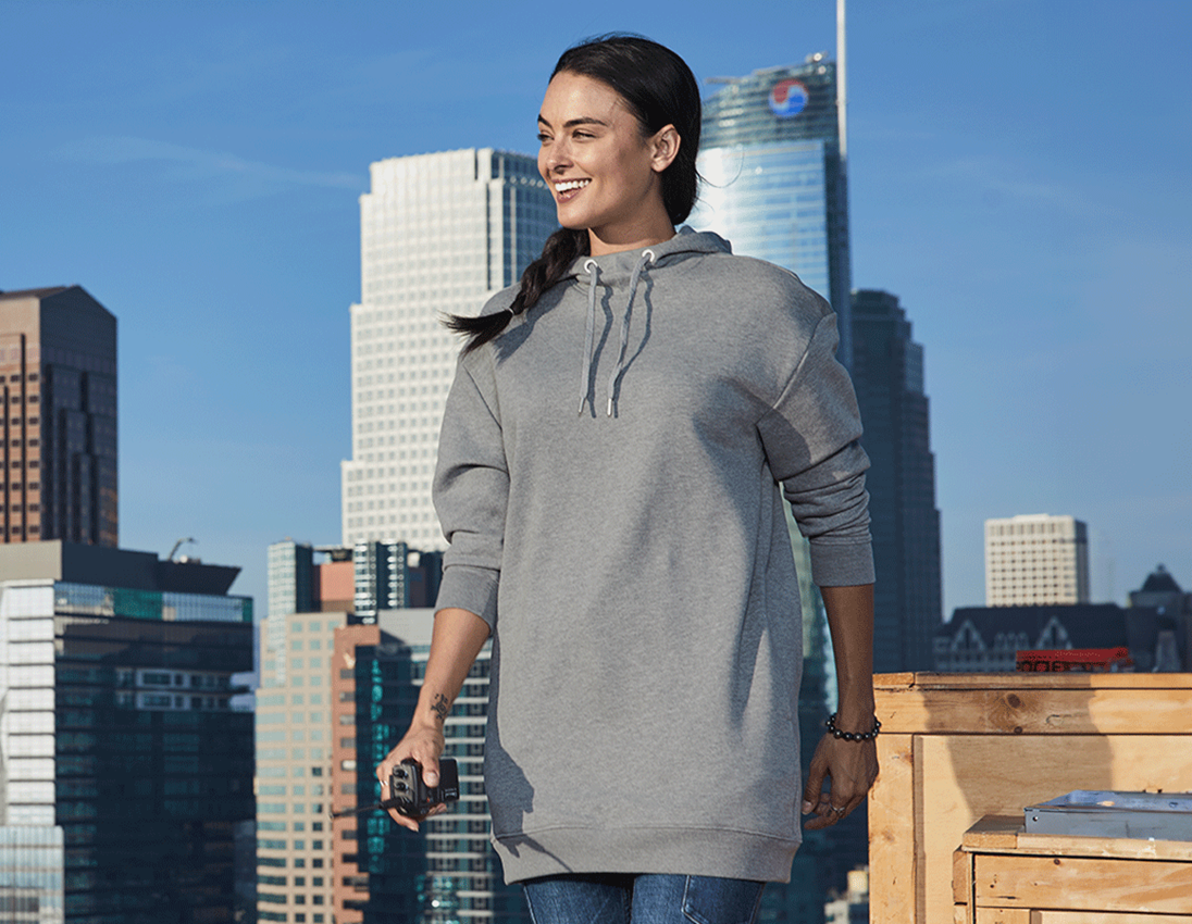 T-Shirts, Pullover & Skjorter: e.s. Oversize hoody sweatshirt poly cotton, damer + gråmeleret