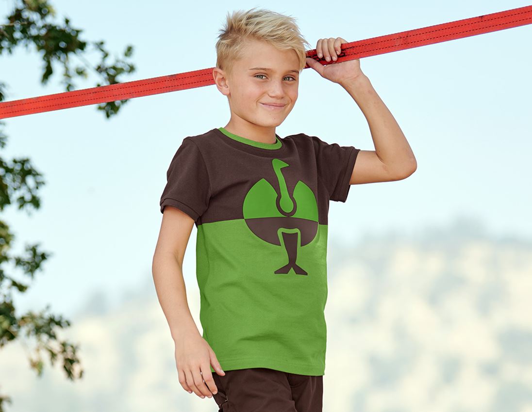 T-Shirts, Pullover & Skjorter: e.s. Pique-Shirt colourblock, børne + kastanje/havgrøn