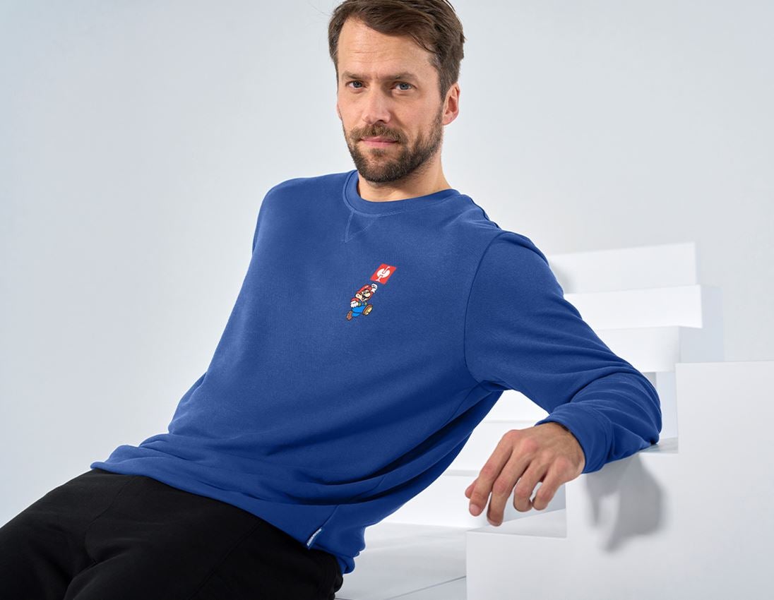 T-Shirts, Pullover & Skjorter: Super Mario sweatshirt, herrer + alkaliblå 1