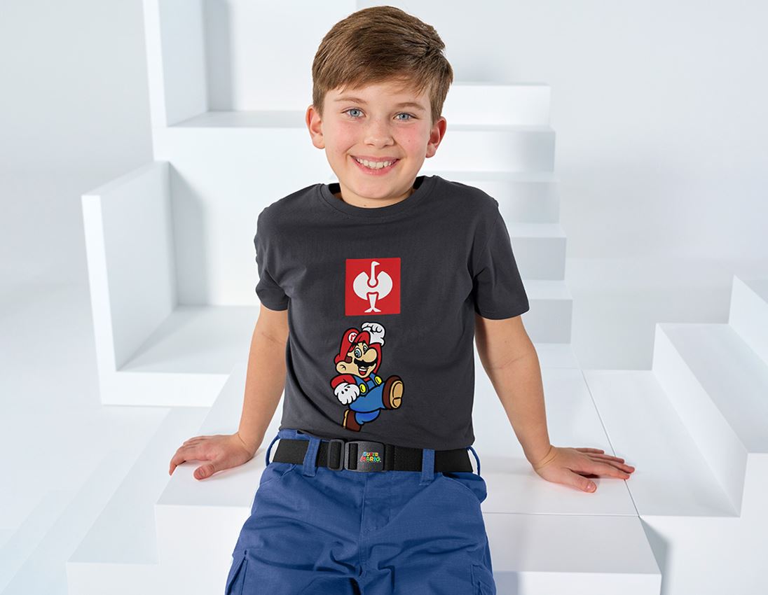 T-Shirts, Pullover & Skjorter: Super Mario T-shirt, børne + antracit