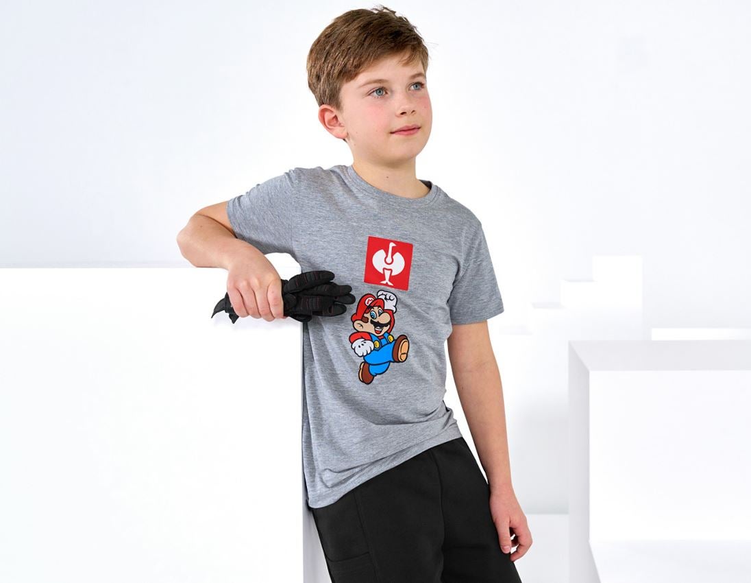T-Shirts, Pullover & Skjorter: Super Mario T-shirt, børne + gråmeleret