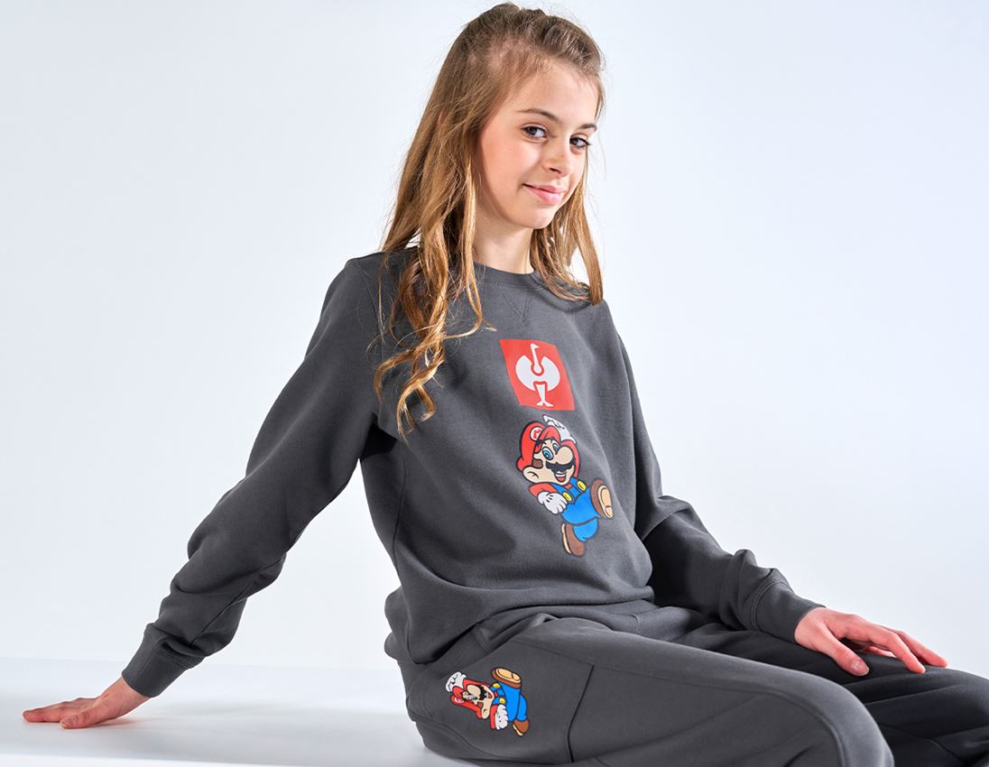 T-Shirts, Pullover & Skjorter: Super Mario sweatshirt, børn + antracit 1