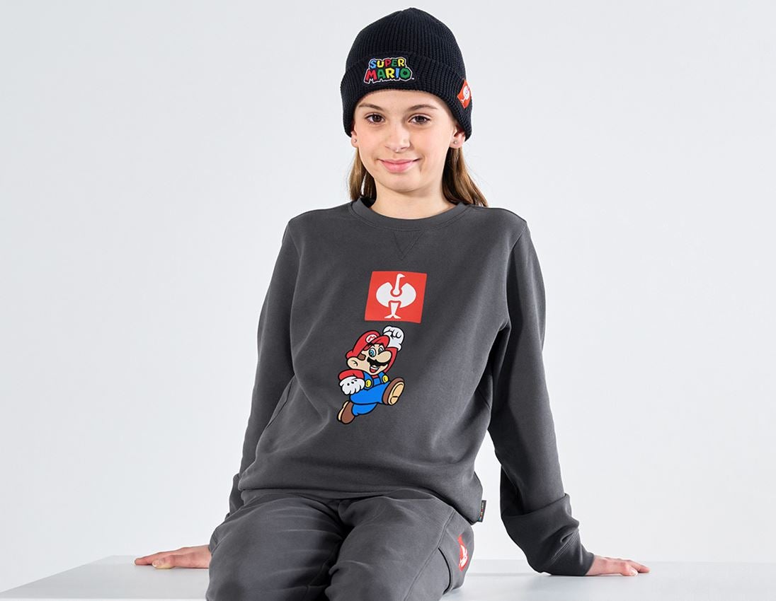 T-Shirts, Pullover & Skjorter: Super Mario sweatshirt, børn + antracit