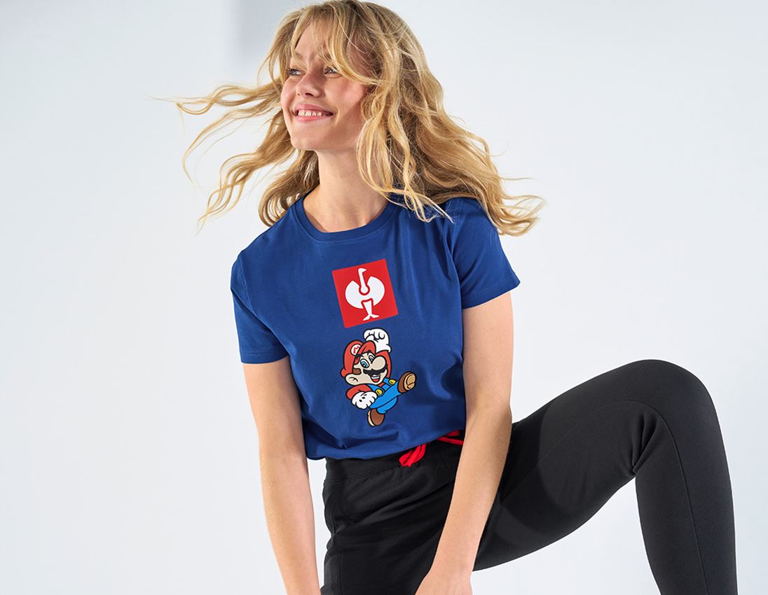 T-Shirts, Pullover & Skjorter: Super Mario T-shirt, damer + alkaliblå