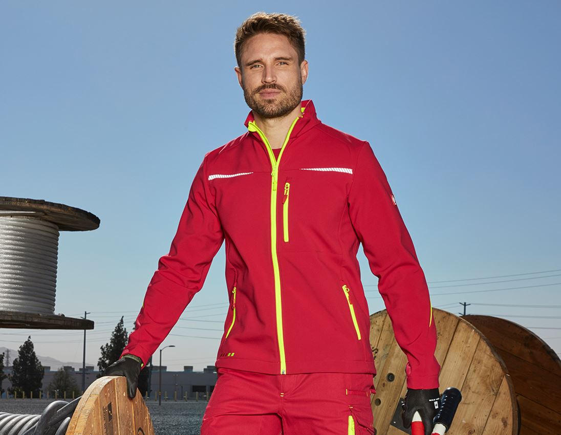Work Jackets: Softshell jacket e.s.motion 2020 + fiery red/high-vis yellow