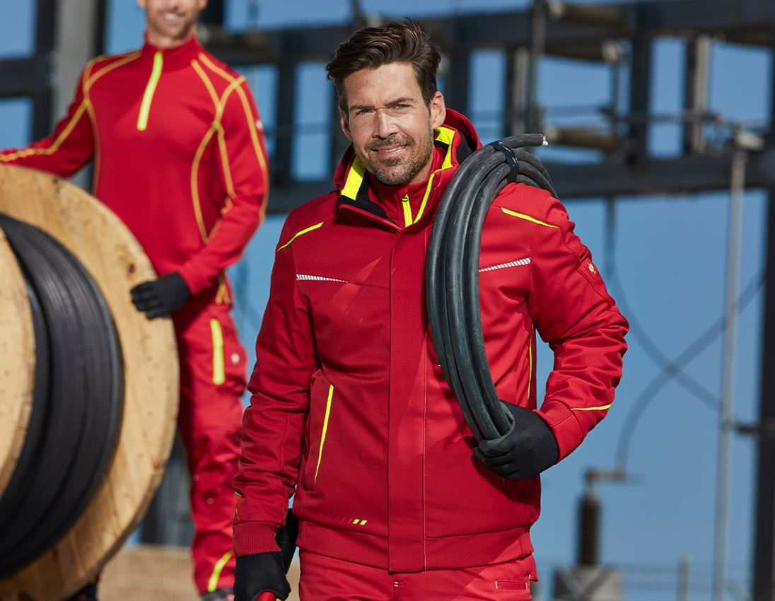 Work Jackets: Winter softshell jacket e.s.motion 2020, men's + fiery red/high-vis yellow