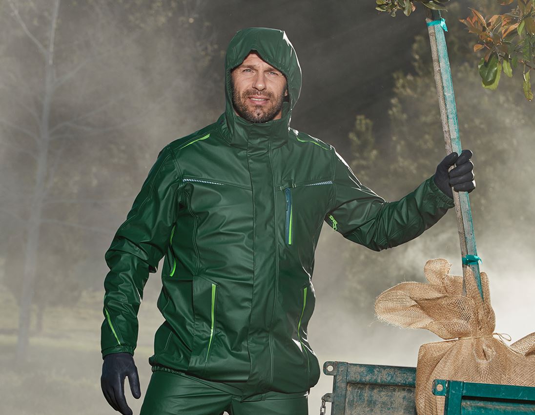 Work Jackets: Rain jacket e.s.motion 2020 superflex + green/seagreen