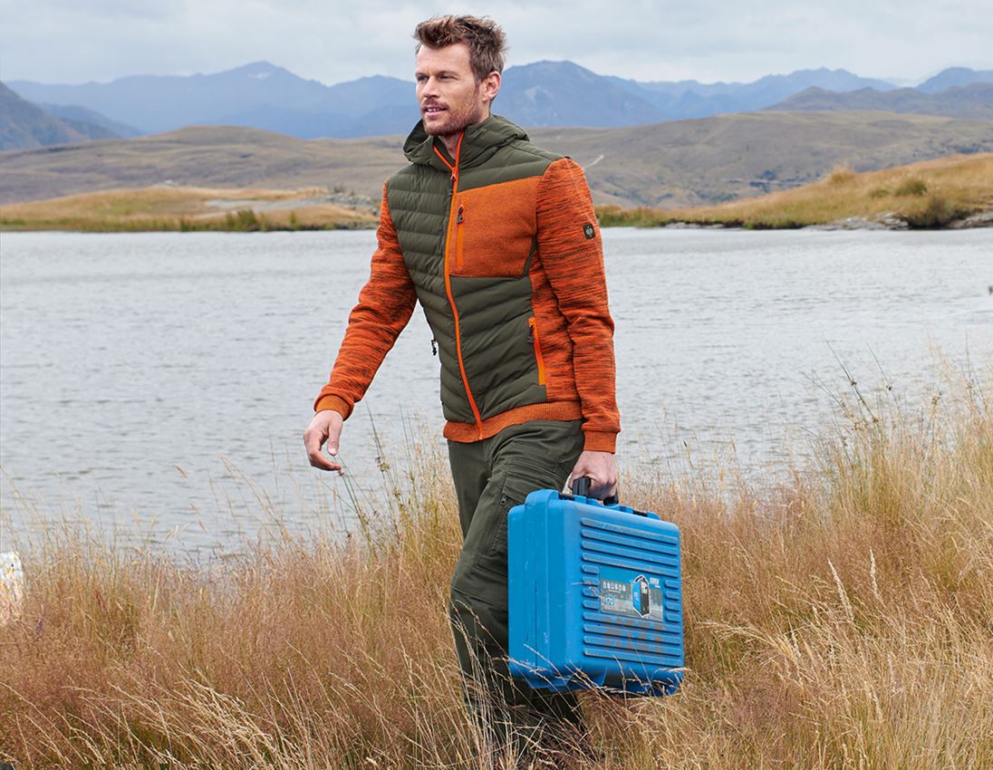 Gardening / Forestry / Farming: Hybrid hooded knitted jacket e.s.motion ten + disguisegreen/high-vis orange melange 1