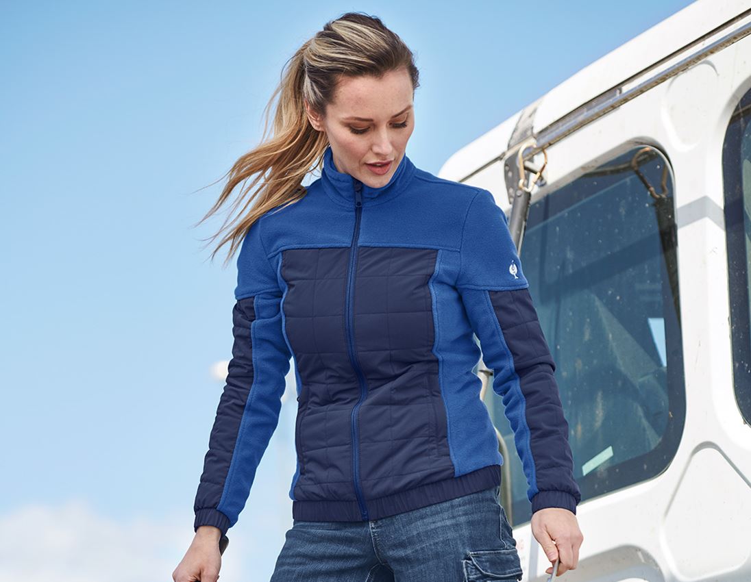 Work Jackets: Hybrid fleece jacket e.s.concrete, ladies' + alkaliblue/deepblue