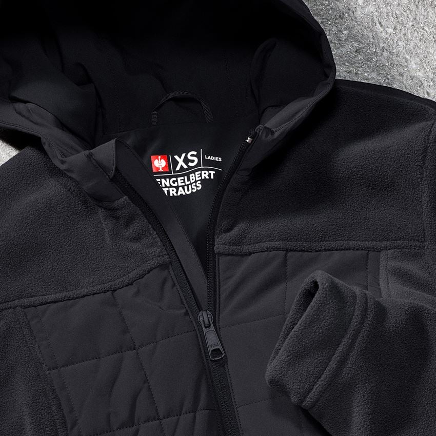 Work Jackets: Hybrid fleece hoody jacket e.s.concrete, ladies' + black 2