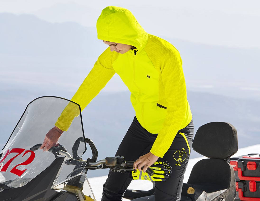 Clothing: Hybrid hooded knitted jacket e.s.trail, ladies' + acid yellow/black 1