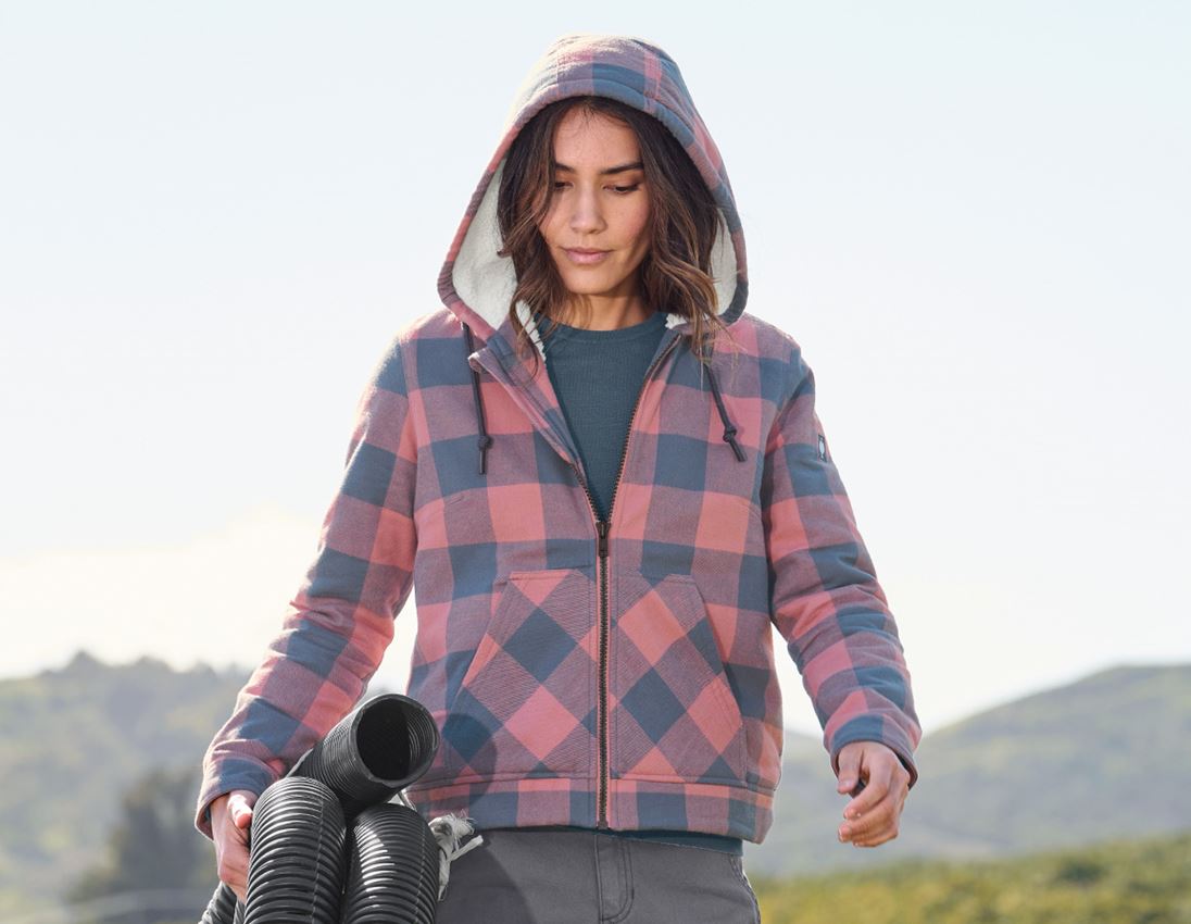 Clothing: Check-hooded jacket e.s.iconic, ladies' + quartz pink/oxidblue