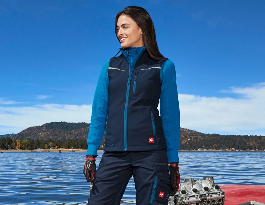 Joiners / Carpenters: Softshell bodywarmer e.s.motion 2020, ladies' + navy/atoll