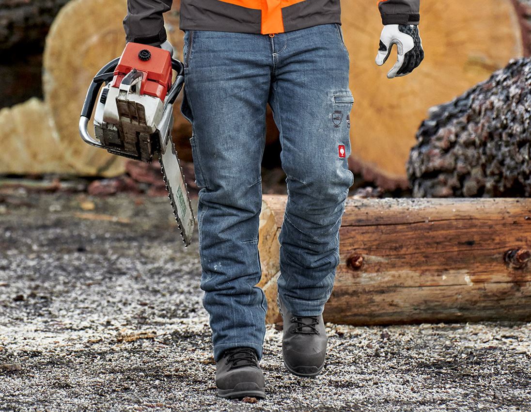 Work Trousers: e.s. Forestry cut-protection jeans + stonewashed