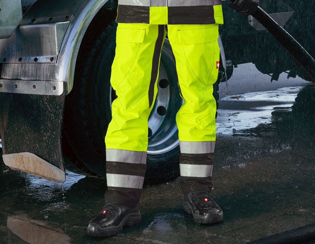 Work Trousers: e.s. Weatherproof trousers multinorm high-vis + high-vis yellow/black