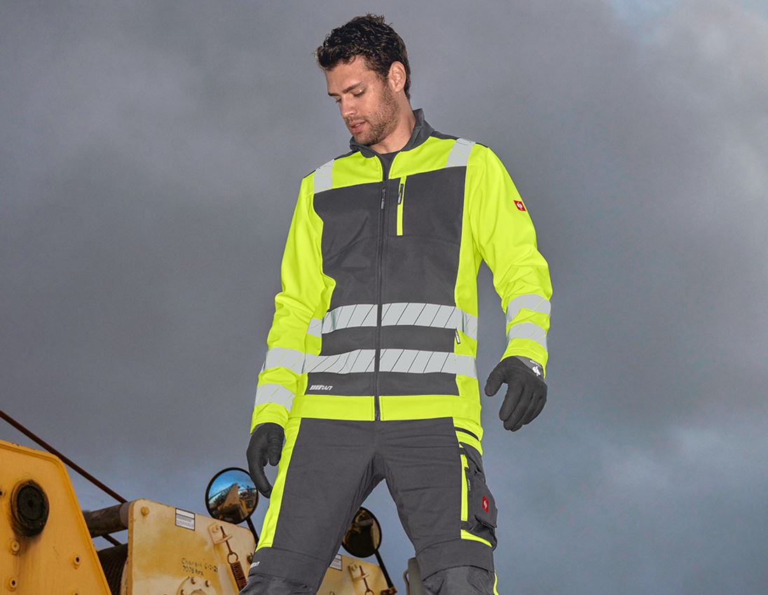 Work Jackets: High-vis softshell jacket e.s.motion 24/7 + anthracite/high-vis yellow 2