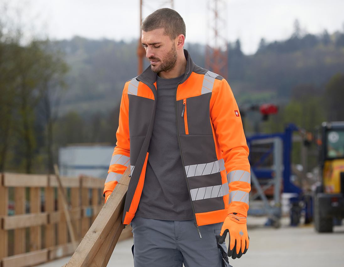 Work Jackets: High-vis softshell jacket e.s.motion 24/7 + anthracite/high-vis orange 1