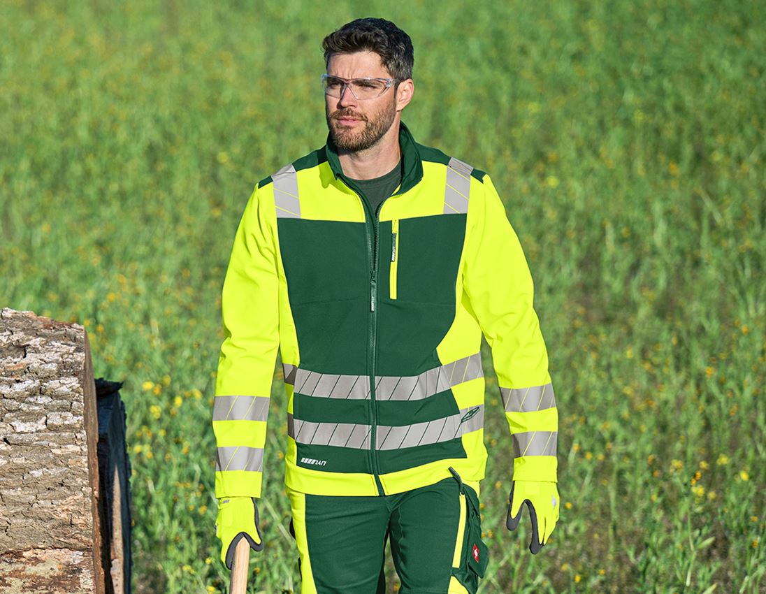 Work Jackets: High-vis softshell jacket e.s.motion 24/7 + green/high-vis yellow