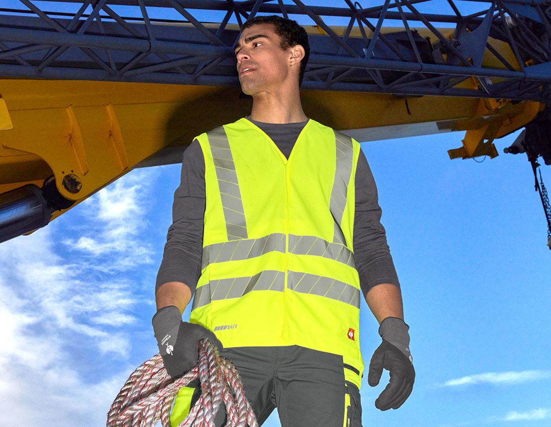 Clothing: High-vis bodywarmer e.s.motion 24/7 uni + high-vis yellow